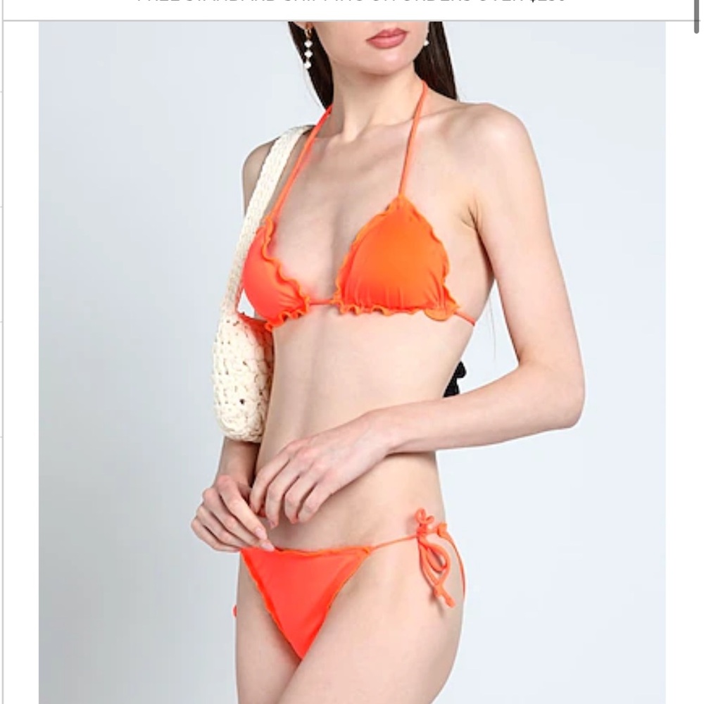 4GIVENESS Hot Pink String triangle ruffle bikini size S - Picture 6 of 6